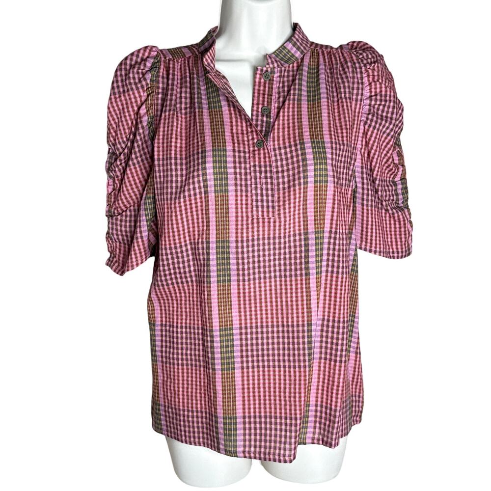 Tulip B by Unique Vintage Pink Plaid Short Sleeve Blouse M NWT